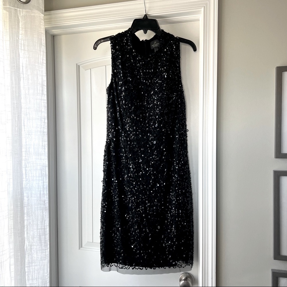 Adrianna Papell Formal Sequined High Neck Short Cocktail Dress